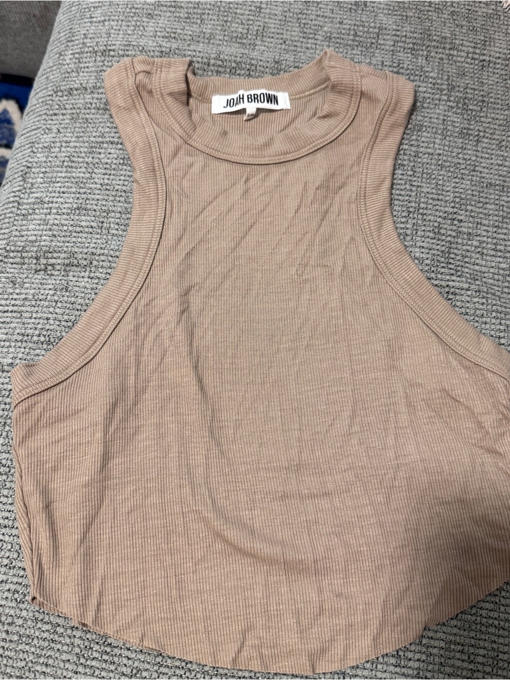 Joah Brown Women’s Ribbed Sleeveless Crop Tank - Taupe SMALL